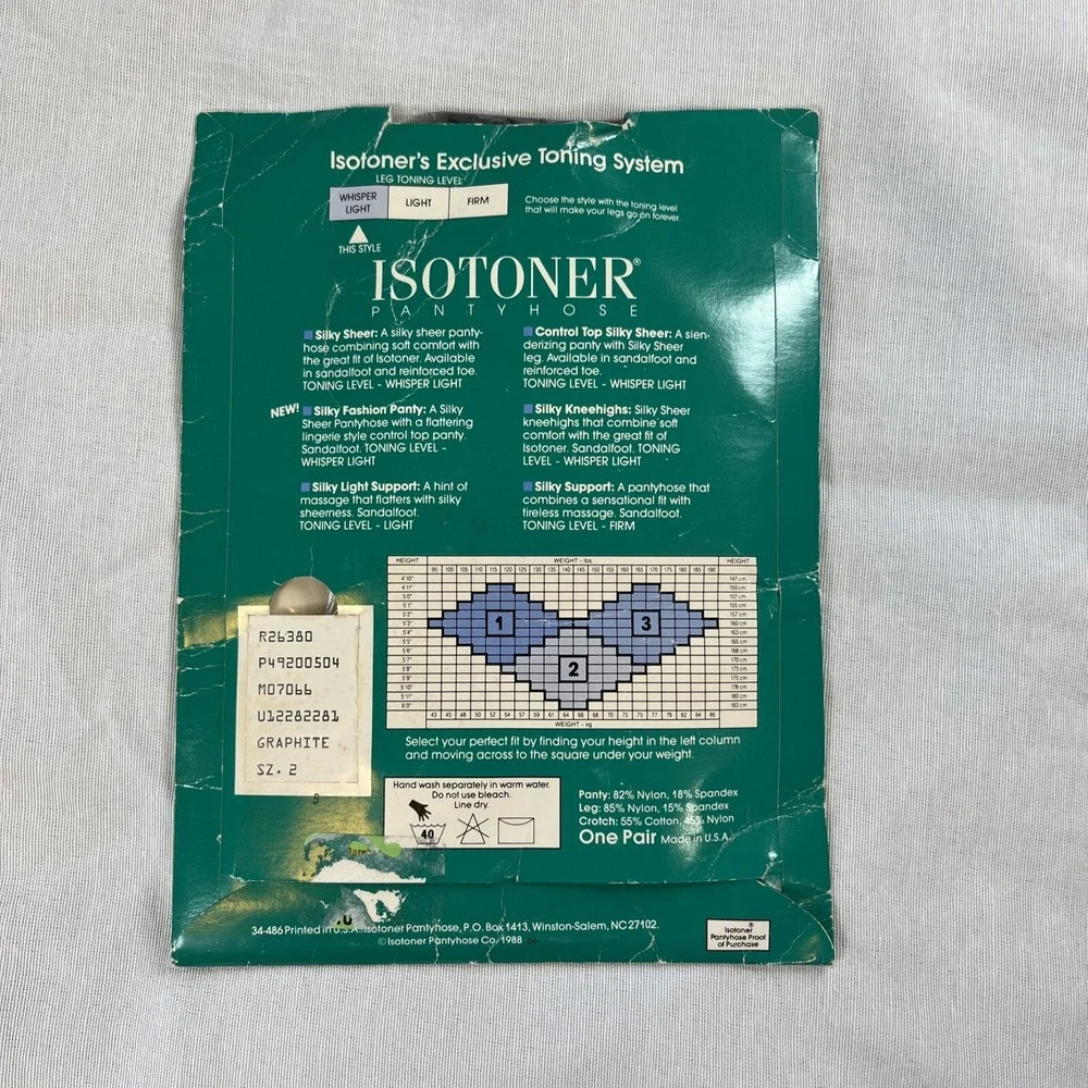 NWT Vintage Isotoner Silky Sheer Control Top Sandlefoot Size 2 GraphitePantyhose
